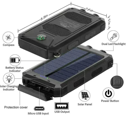 LyraCharge 30000mAh Solenergi Power Bank IP67 Vandtæt