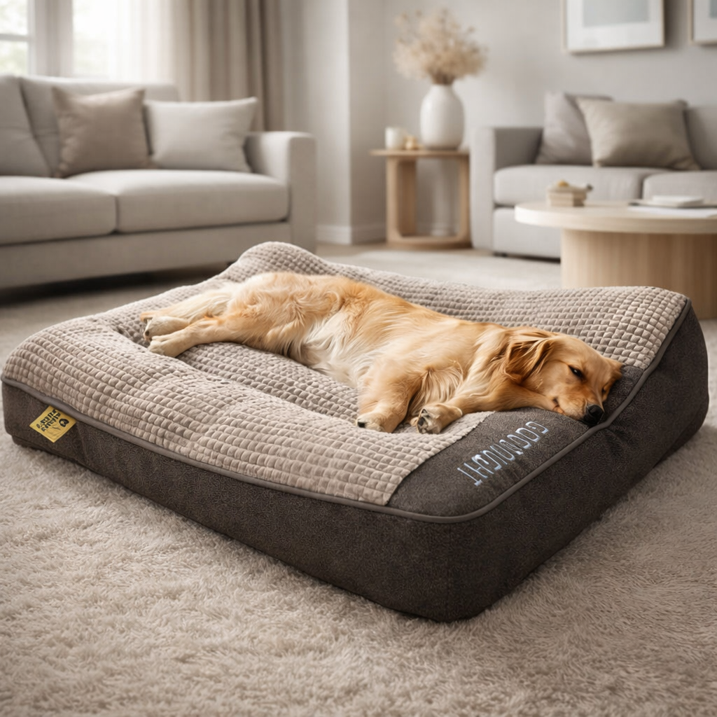 Ortopædisk Hundepude Stor – Luksus Memory Foam Hundeseng med Hovedstøtte