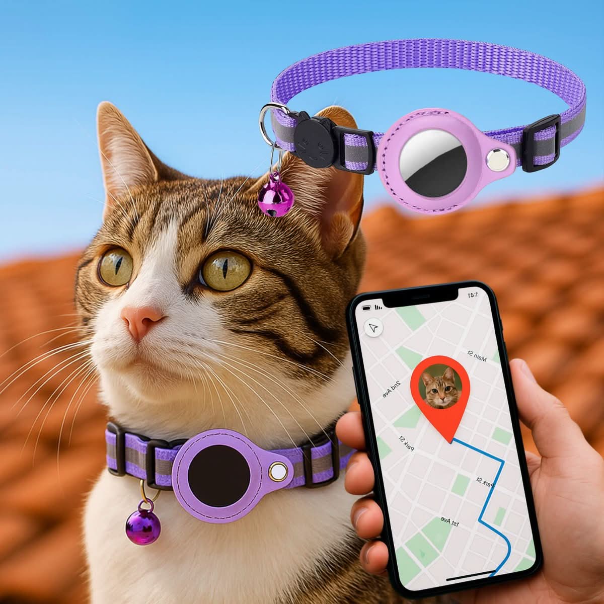 GPS Halsbånd til Katte med Reflekterende Design