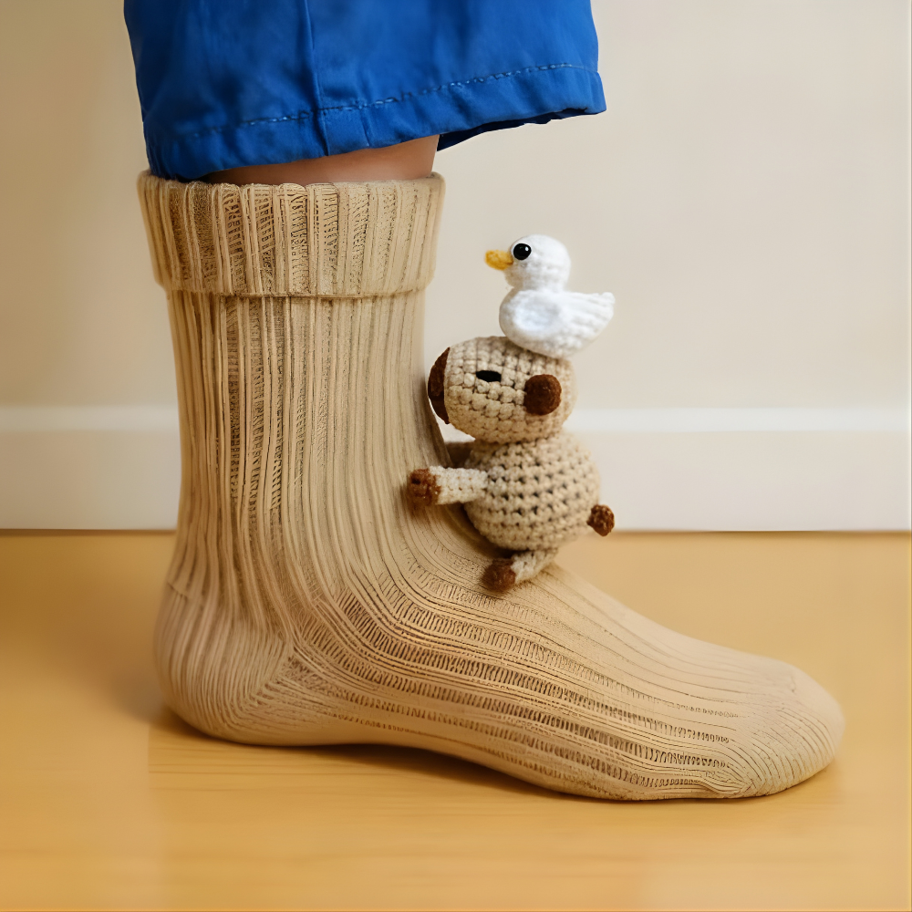 Unisex hjemmesokker med 3D dyremotiv og skridsikre – Varme og komfortable