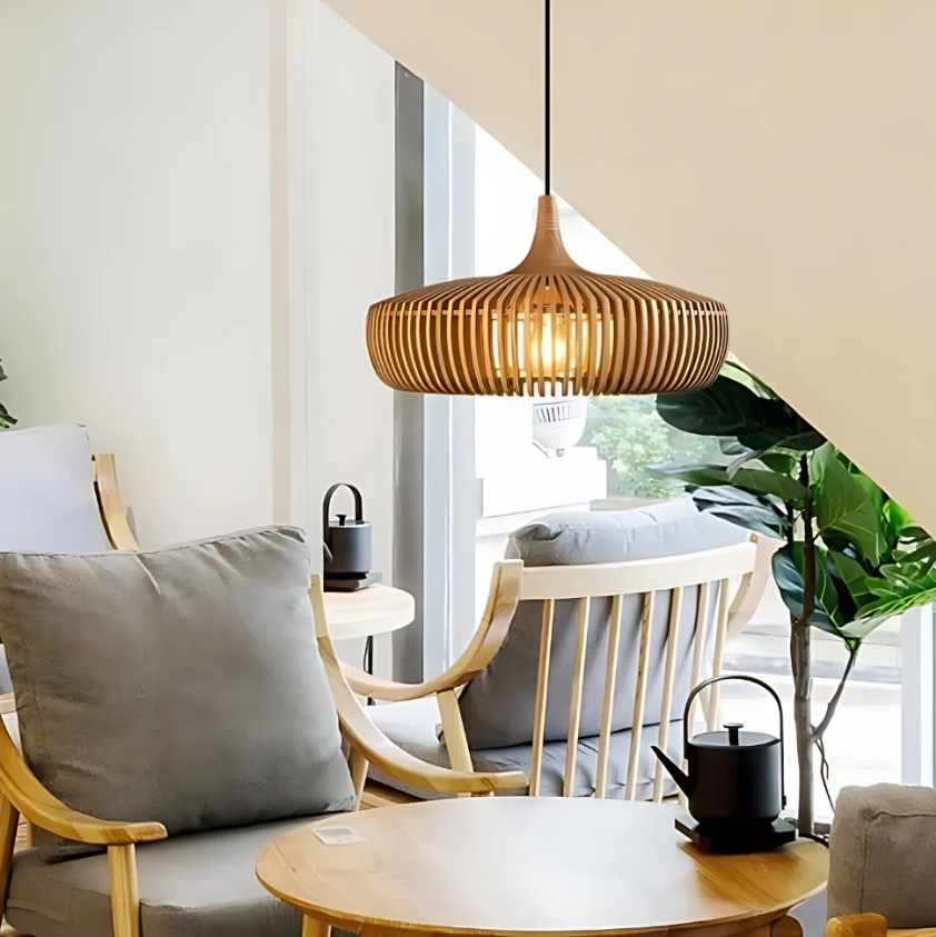 Hinori Loftlampe Japandi Solid Træ Glød