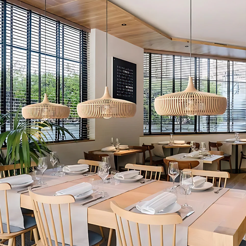 Hinori Loftlampe Japandi Solid Træ Glød