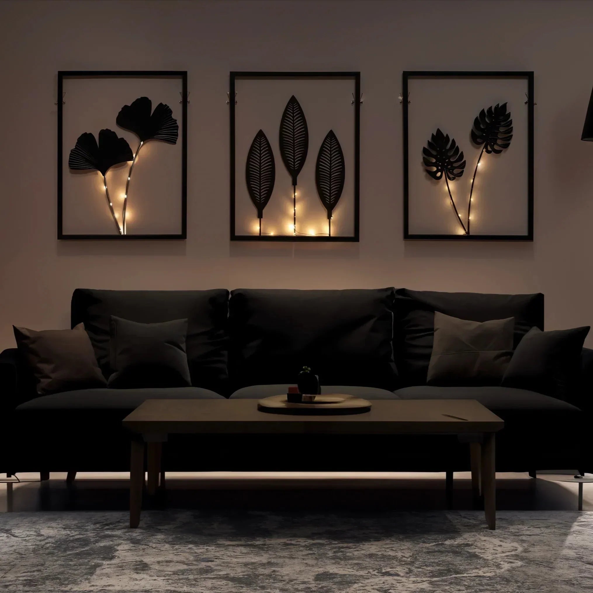 LED Vægdekoration Rammer med Botanisk Blad Design og Varmt Lys