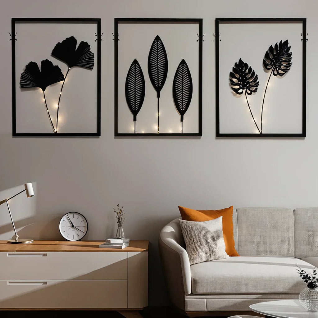 LED Vægdekoration Rammer med Botanisk Blad Design og Varmt Lys