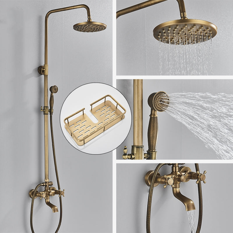 Vintage Kobbershower Sæt Med Messingarmatur Og Funktionelle Bruserhoveder