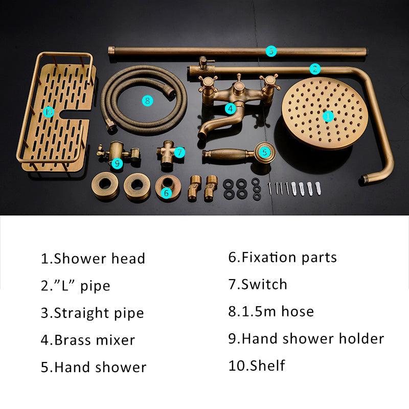 Vintage Kobbershower Sæt Med Messingarmatur Og Funktionelle Bruserhoveder