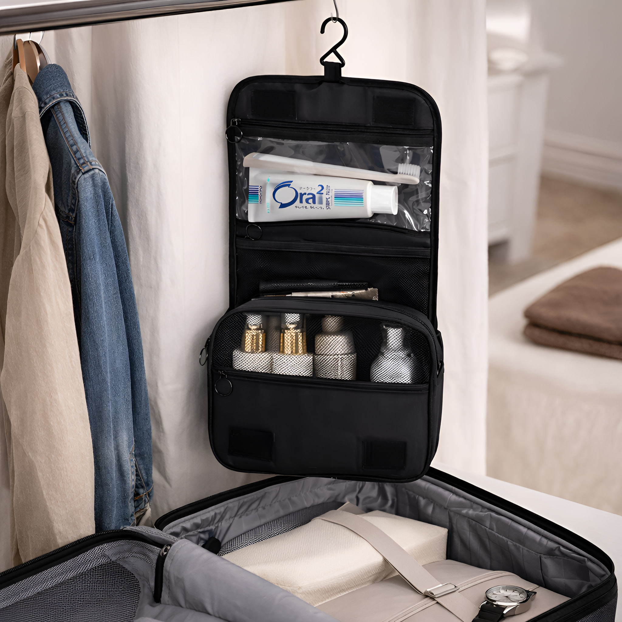 Morveth- Rejse Makeup Toilettaske Organizer med Krog, Vandtæt Pouch