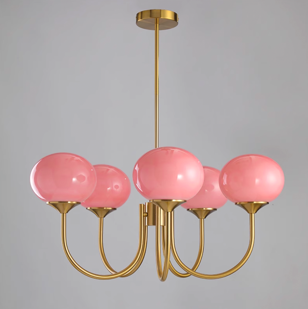Alora Marshmallow Glam Chandelier Med Lys Rosa Glas