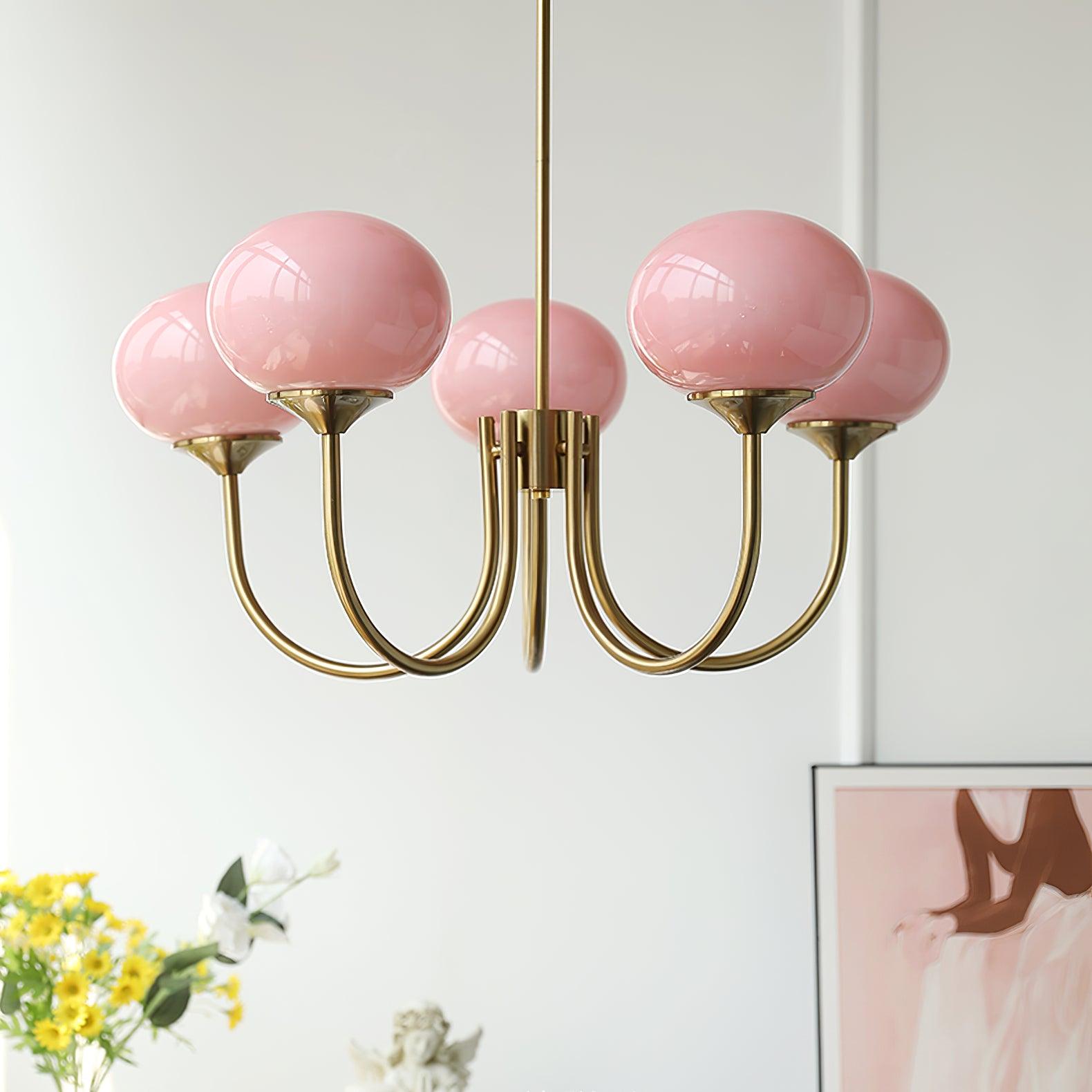 Alora Marshmallow Glam Chandelier Med Lys Rosa Glas