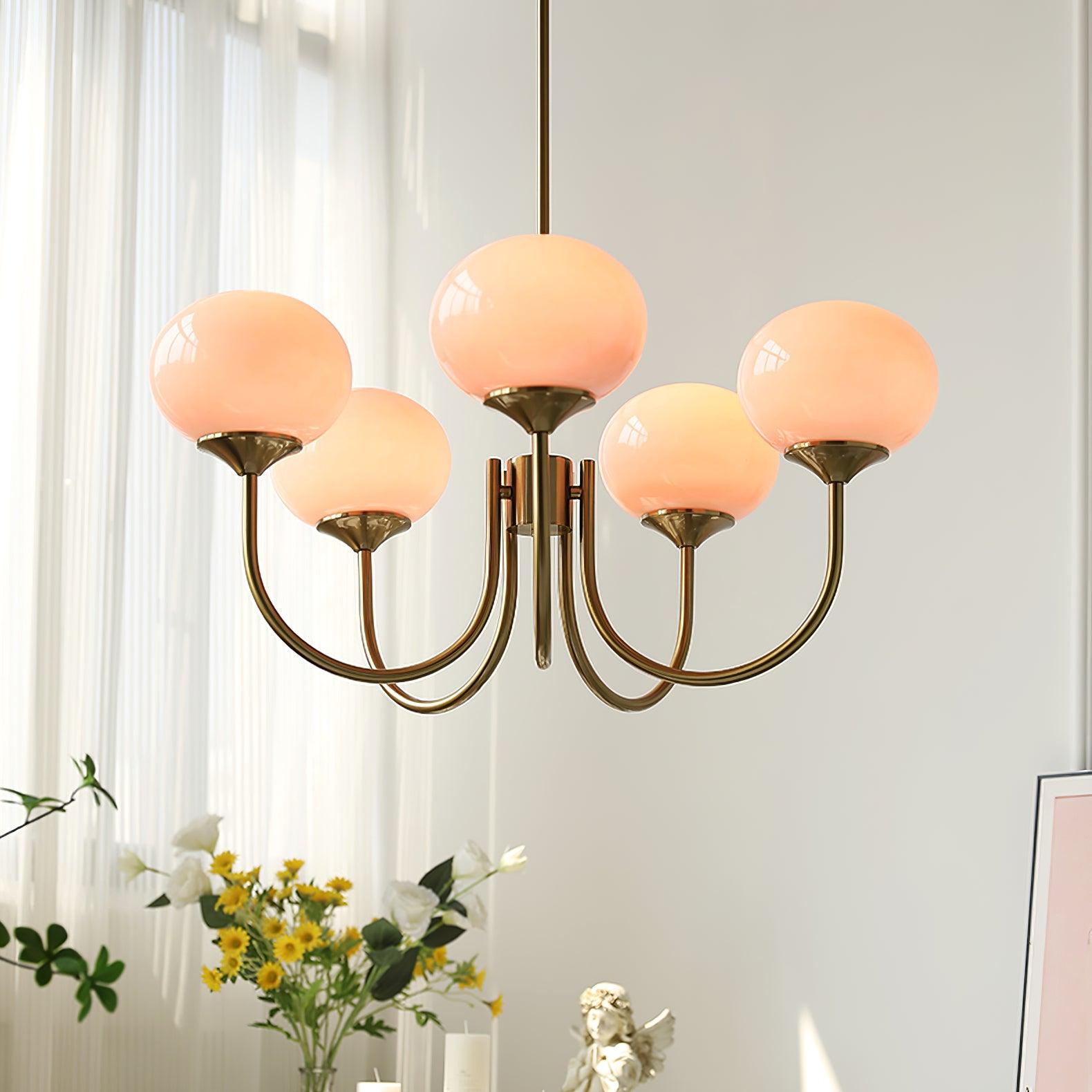 Alora Marshmallow Glam Chandelier Med Lys Rosa Glas