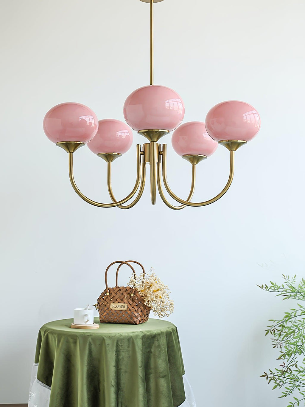 Alora Marshmallow Glam Chandelier Med Lys Rosa Glas