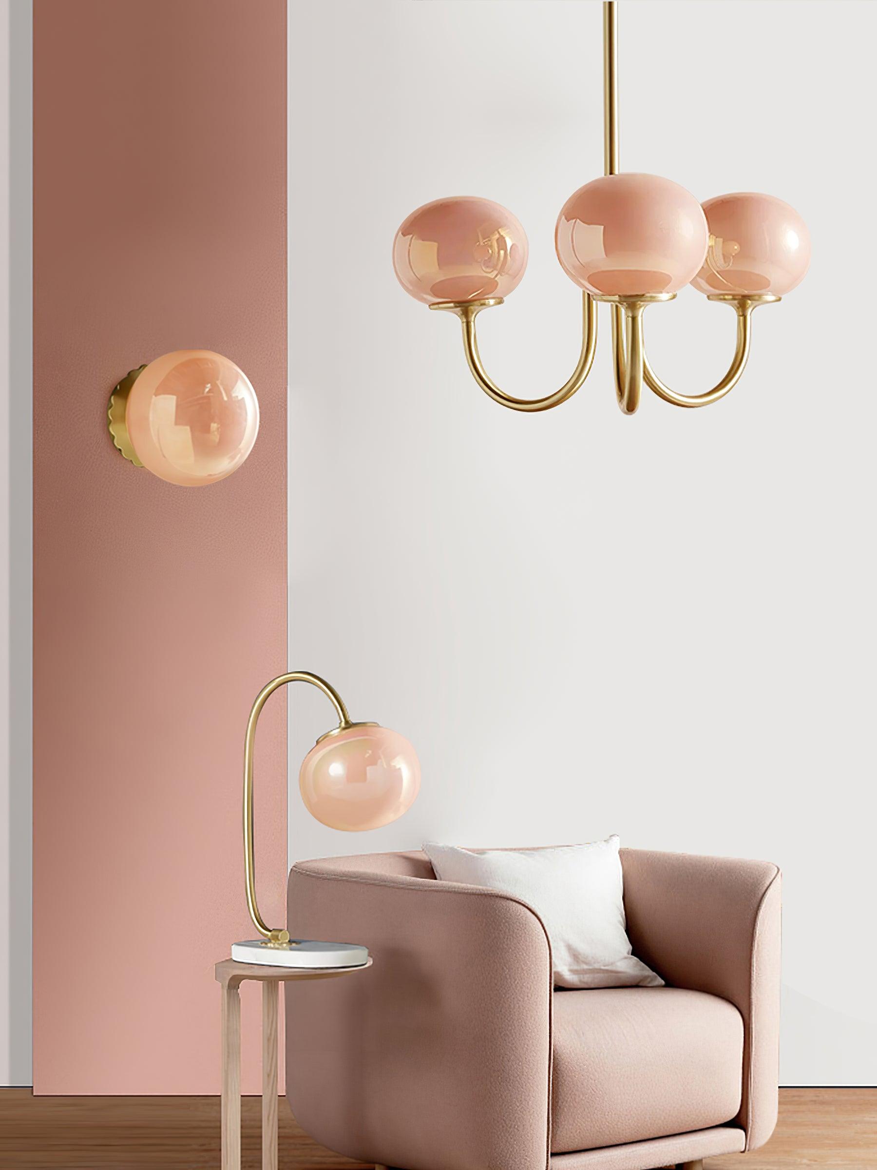 Alora Marshmallow Glam Chandelier Med Lys Rosa Glas