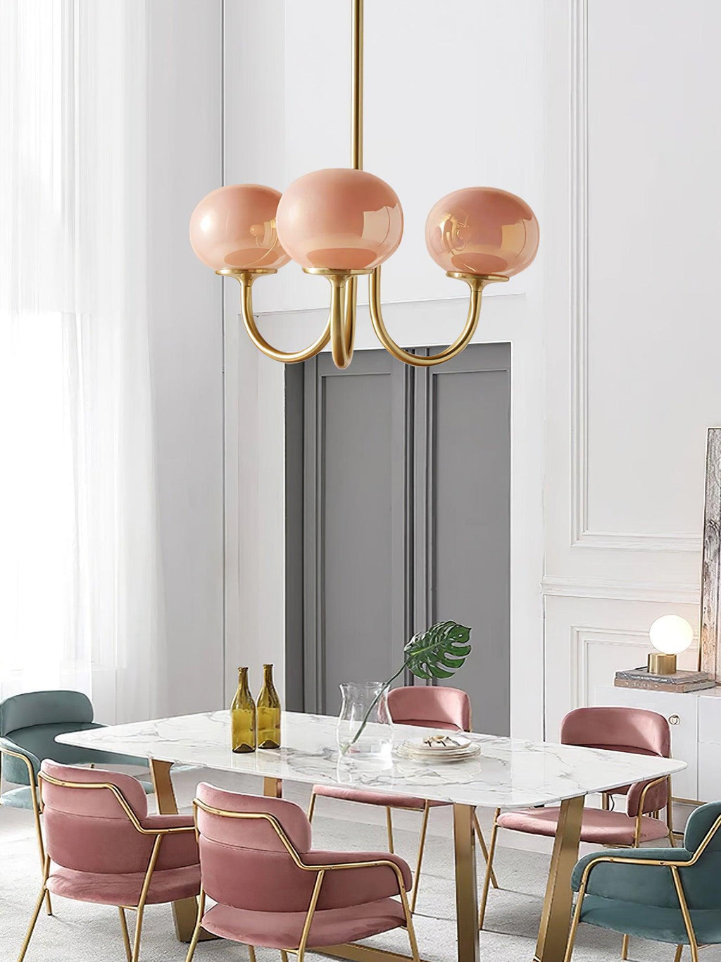 Alora Marshmallow Glam Chandelier Med Lys Rosa Glas