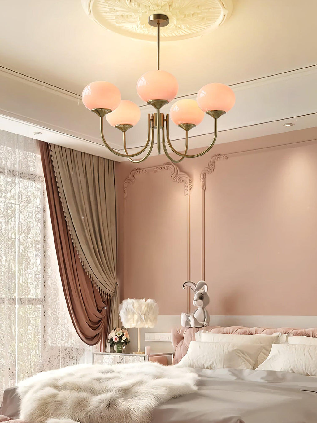 Alora Marshmallow Glam Chandelier Med Lys Rosa Glas