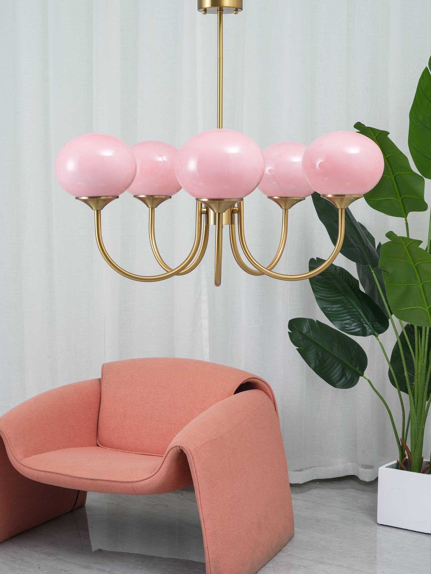 Alora Marshmallow Glam Chandelier Med Lys Rosa Glas