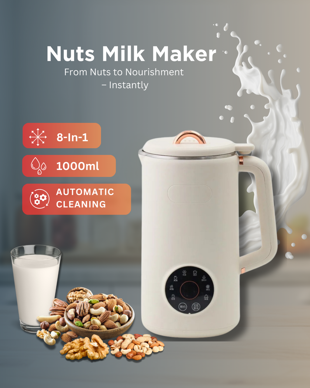 Nutriva Mini Mandel- og Cashew Havremælkmaskine til Hjemmebrug
