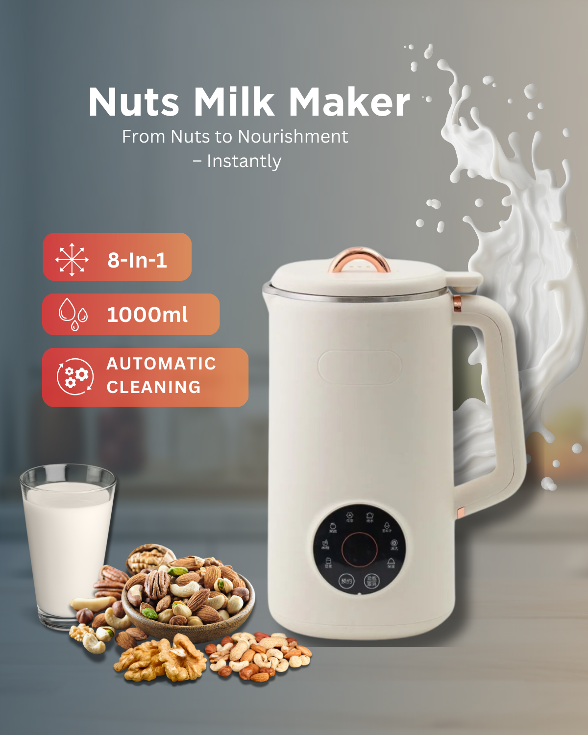 Nutriva Mini Mandel- og Cashew Havremælkmaskine til Hjemmebrug