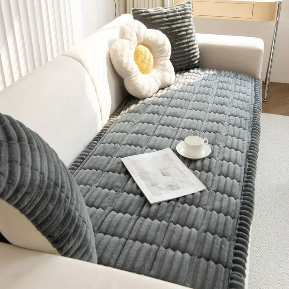 Plys Sofa Beskytter Mat med Fleece Tekstur og Skridsikker Bagside