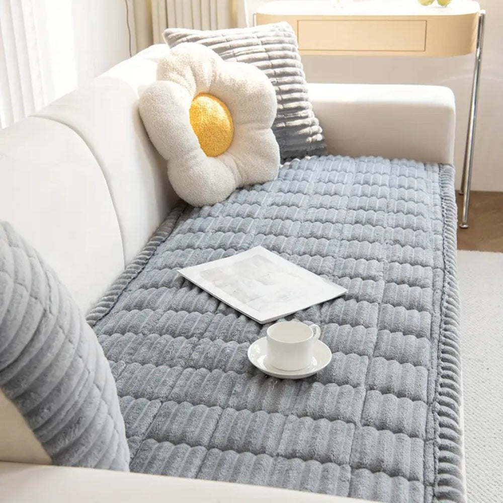 Plys Sofa Beskytter Mat med Fleece Tekstur og Skridsikker Bagside