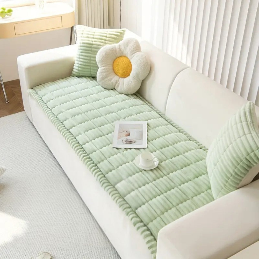 Plys Sofa Beskytter Mat med Fleece Tekstur og Skridsikker Bagside