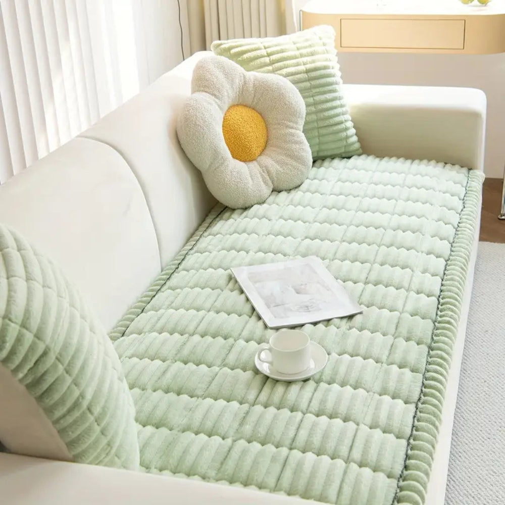 Plys Sofa Beskytter Mat med Fleece Tekstur og Skridsikker Bagside
