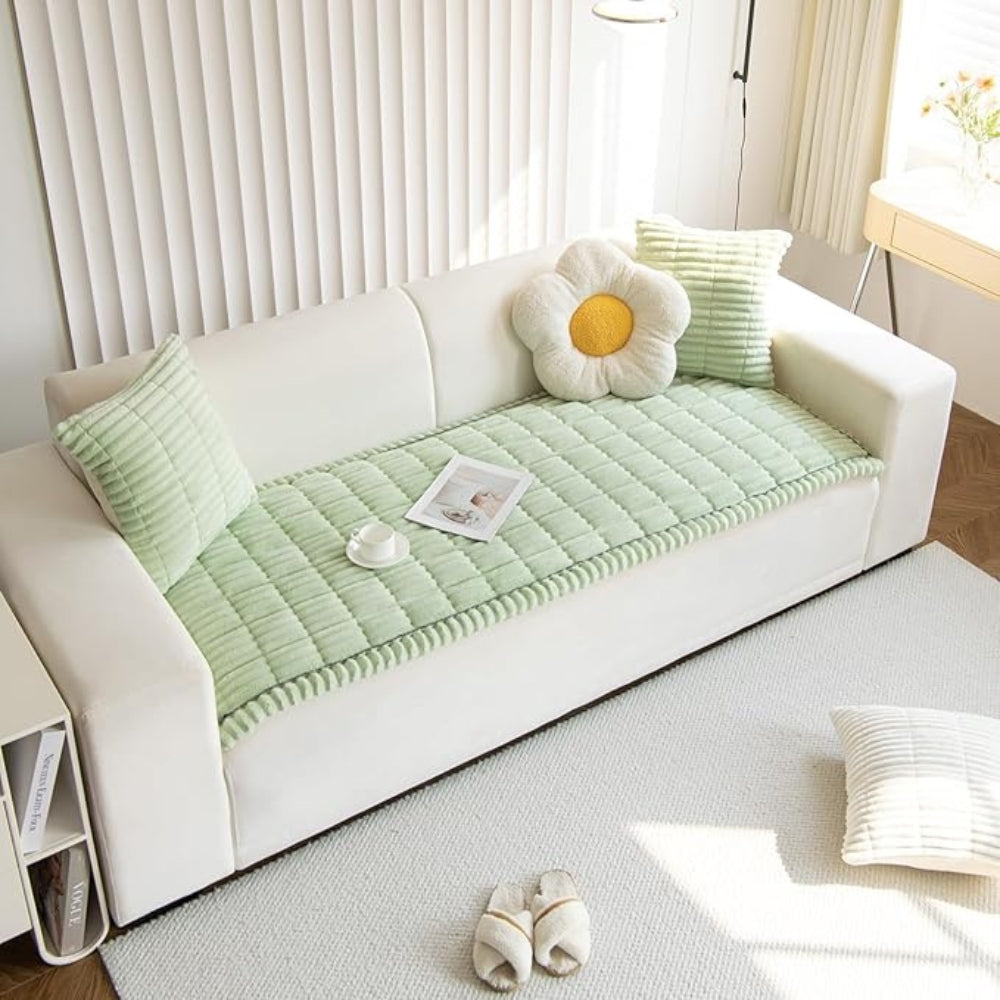 Plys Sofa Beskytter Mat med Fleece Tekstur og Skridsikker Bagside