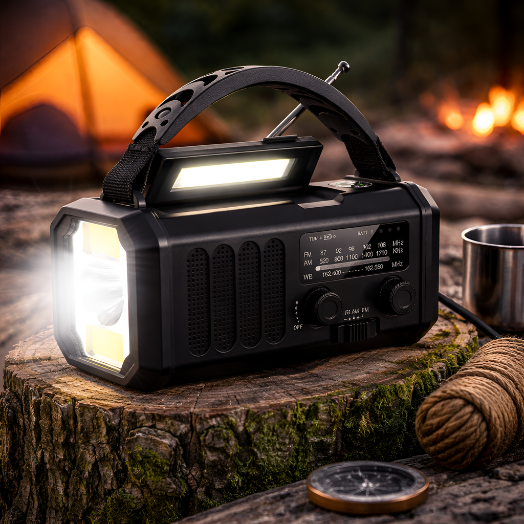 Lioren - Nødradio 20000mAh – solcelle & håndsving bærbar radio