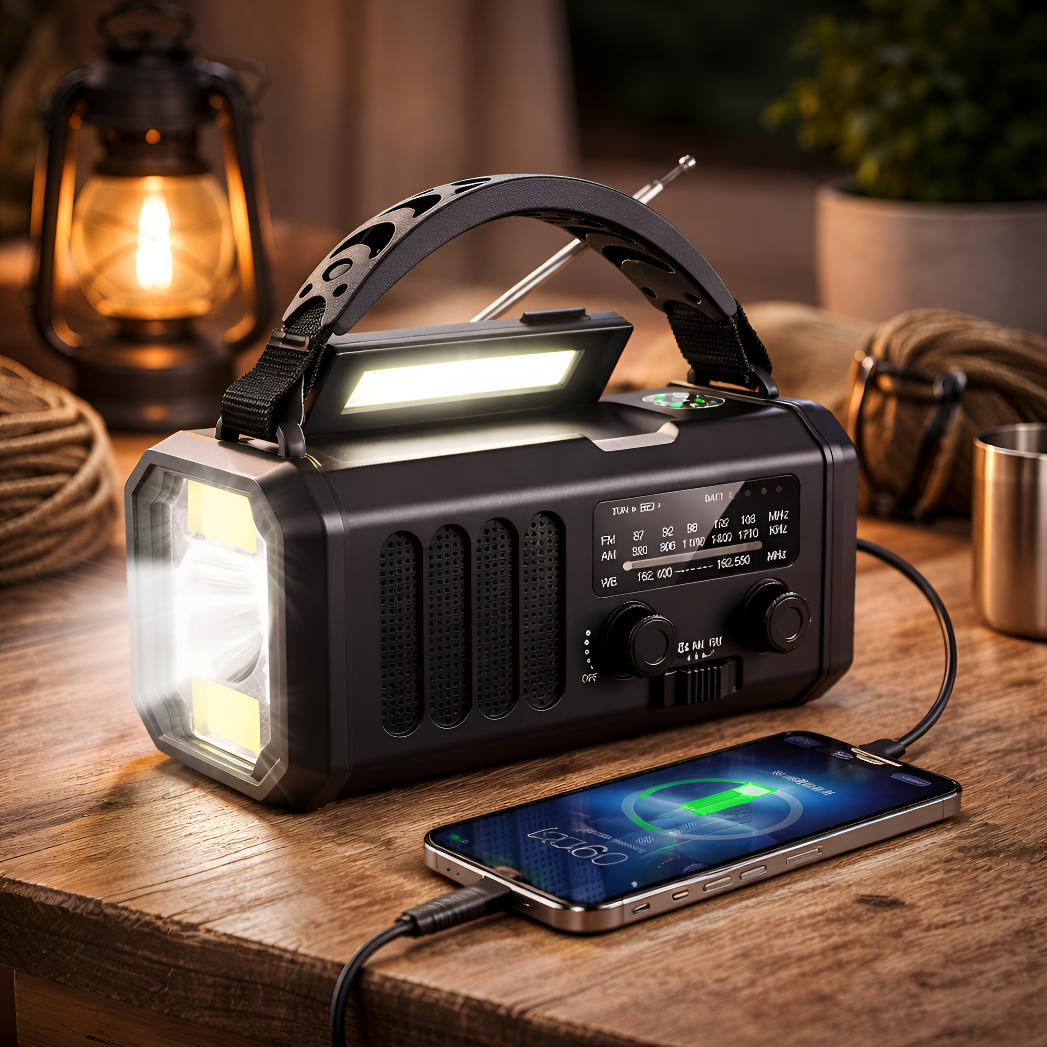 Lioren - Nødradio 20000mAh – solcelle & håndsving bærbar radio
