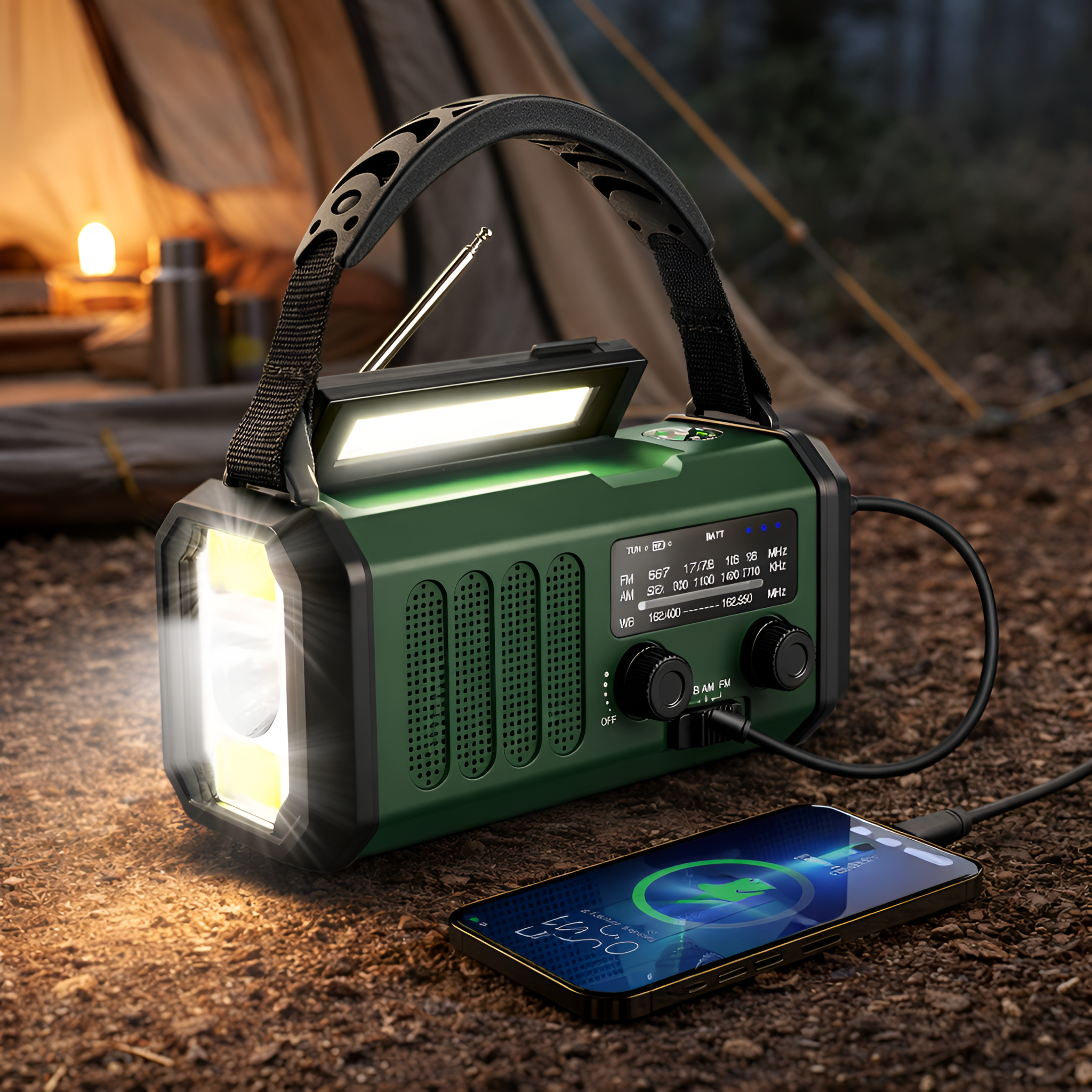 Lioren - Nødradio 20000mAh – solcelle & håndsving bærbar radio