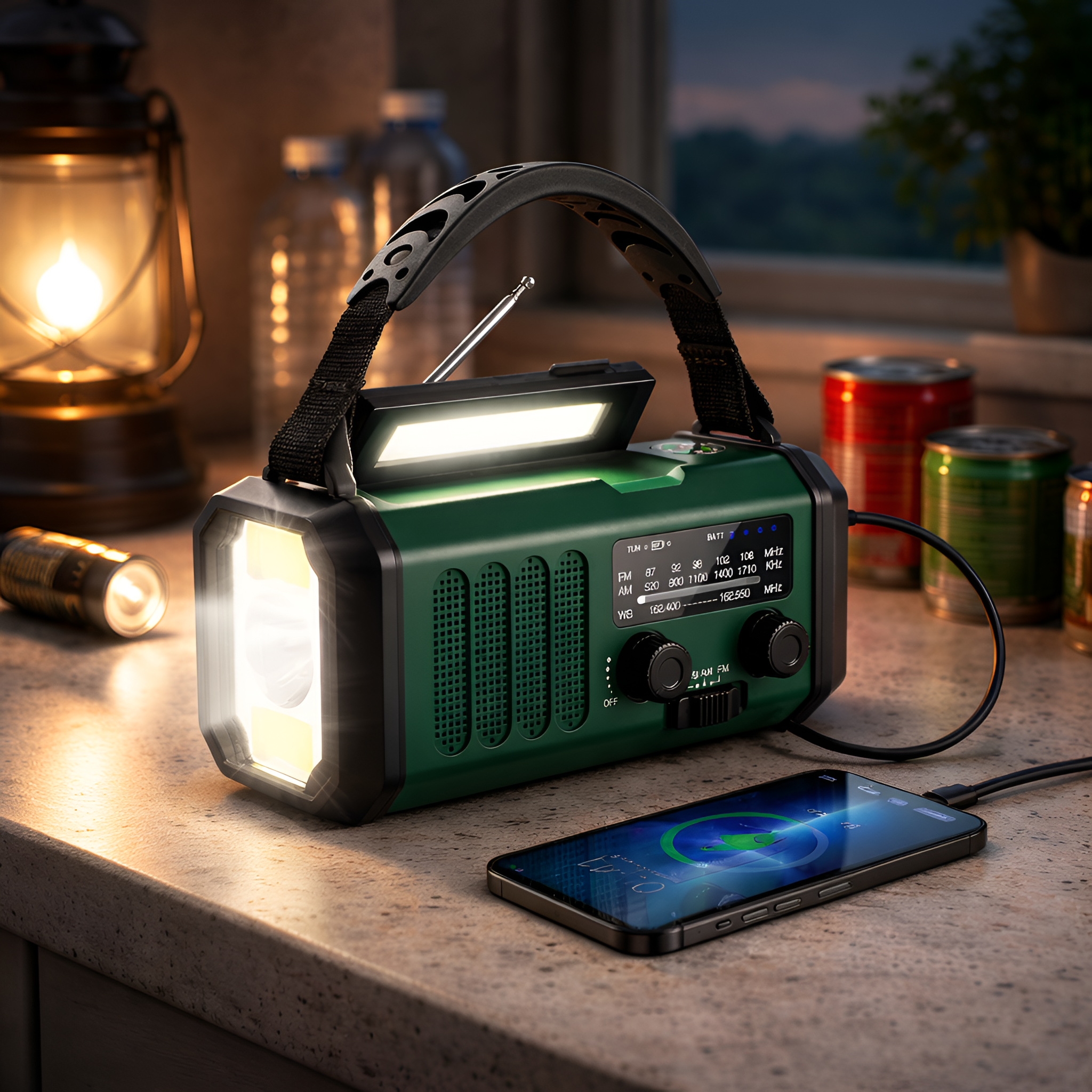 Lioren - Nødradio 20000mAh – solcelle & håndsving bærbar radio