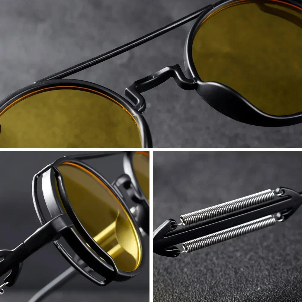 FluxNova Rogue Fusion Retro Runde Solbriller Med Spejl Linser Og Gear Detaljer