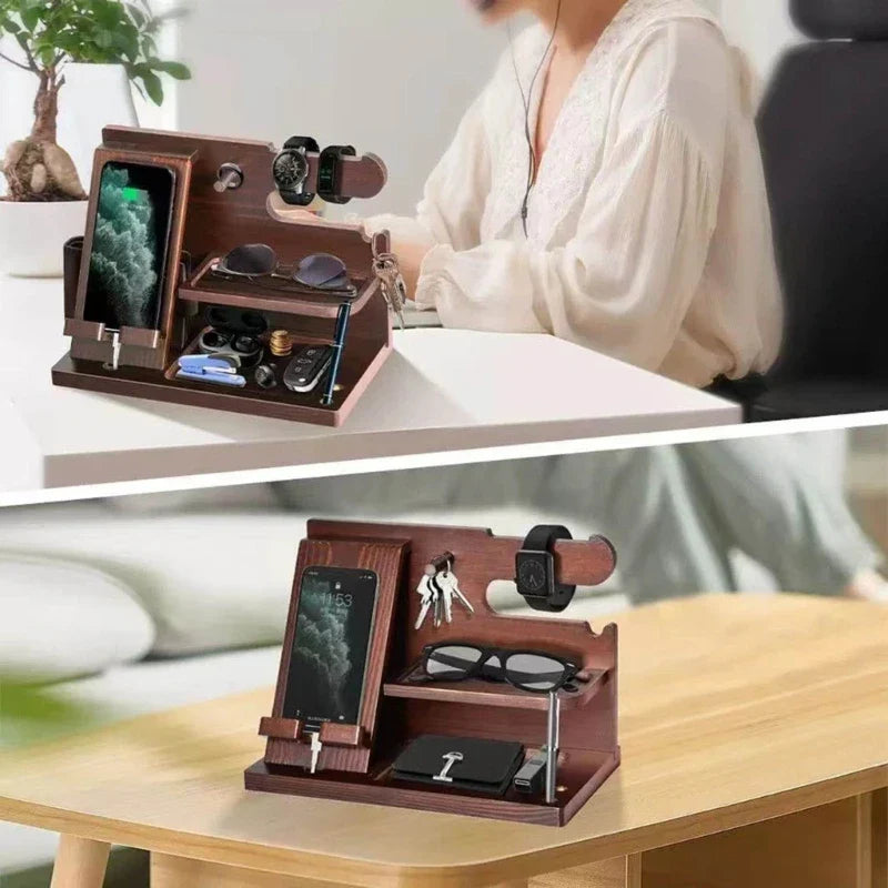 Tre Nattbord Telefon Dockingstation – Multifunktionelt Regal til Pung, Ur og Opbevaring, Ideel til Valentinsdag