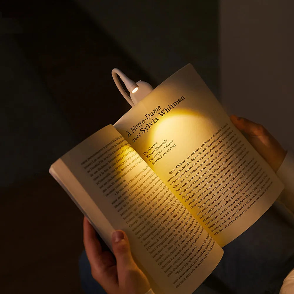 Mini Boglys - Bærbart Klipslys med USB-opladning, Dæmpbar LED til Soveværelse, Øjenbeskyttelse og Camping - 360° Drejbar Klips Boglampe