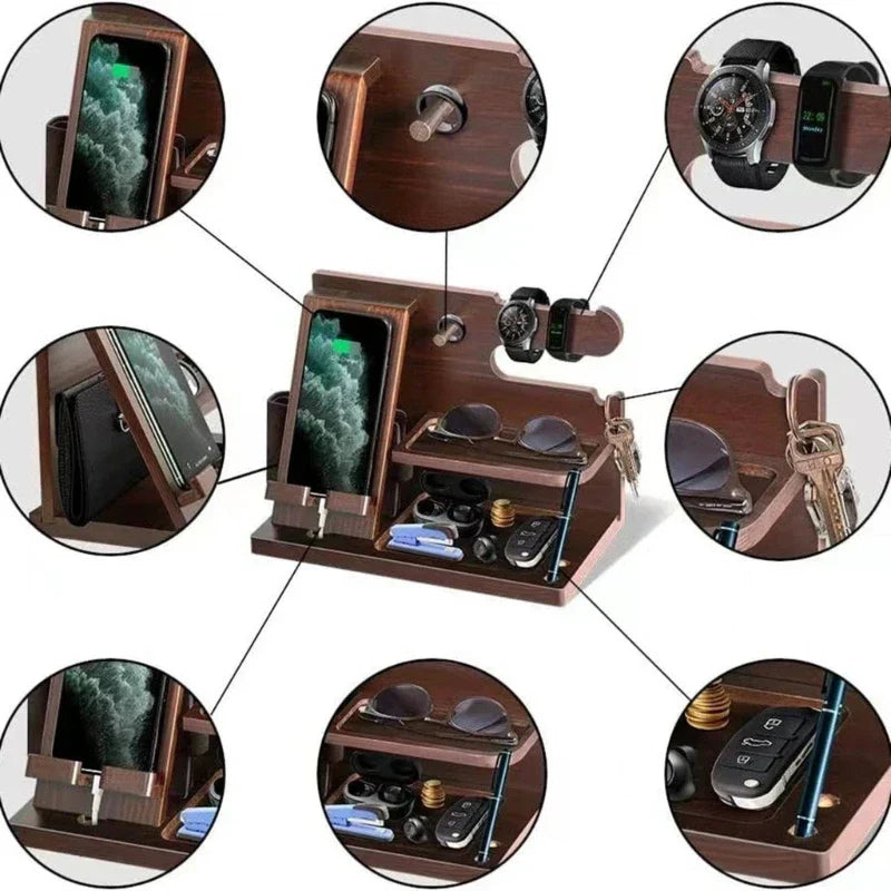 Tre Nattbord Telefon Dockingstation – Multifunktionelt Regal til Pung, Ur og Opbevaring, Ideel til Valentinsdag