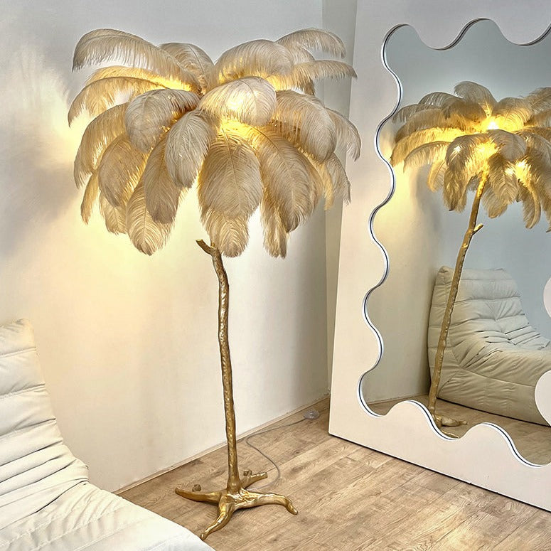 AstraLoom Strudsefjer LED Lampe Med Justerbar Højde Og Blød Glød