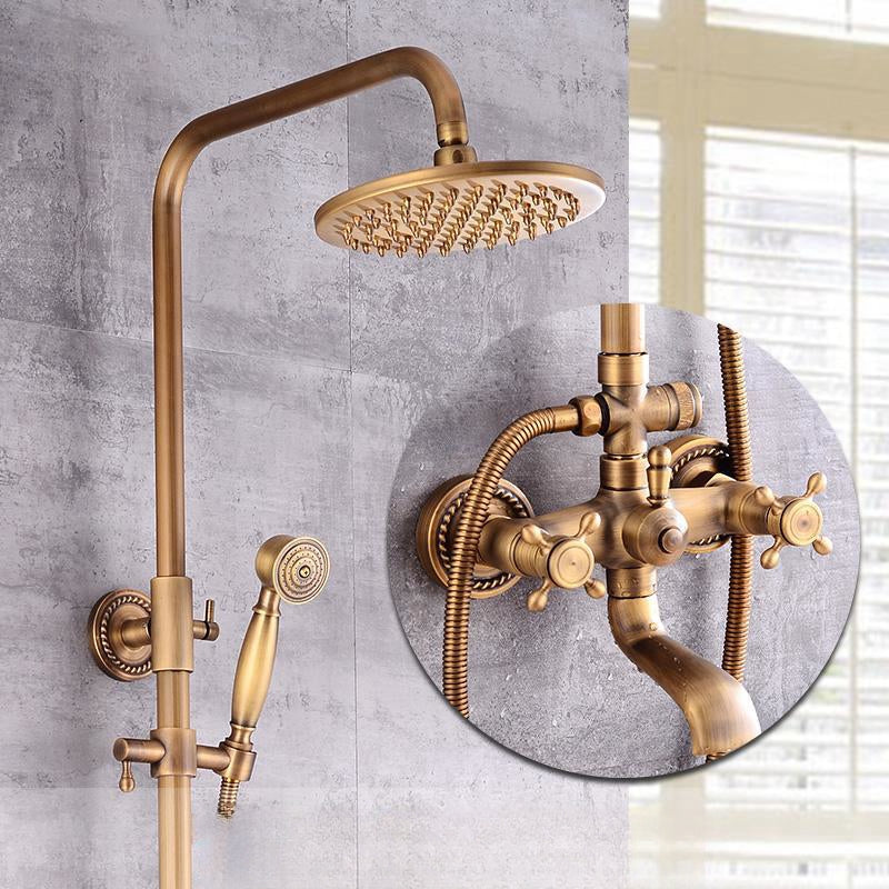 Vintage Kobbershower Sæt Med Messingarmatur Og Funktionelle Bruserhoveder