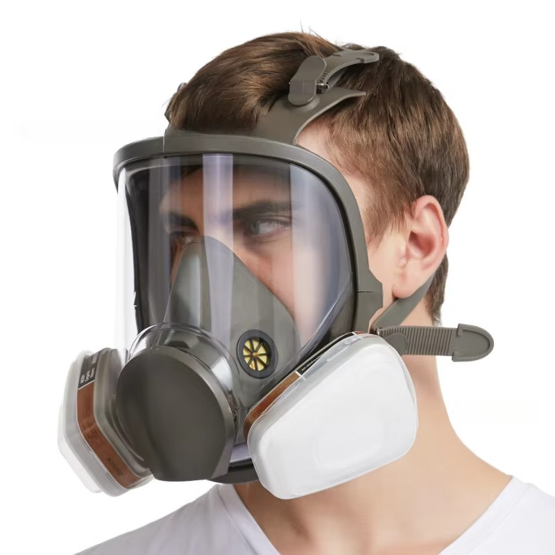Omfattende helansigts respirator sikkerhedsgasmaske med anti-dug beskyttelse