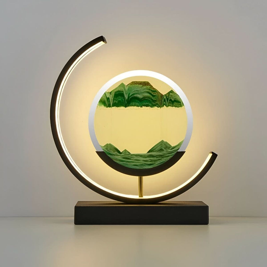 Sandlampe med bevægende sand og dæmpbar LED-belysning for en afslappende atmosfære