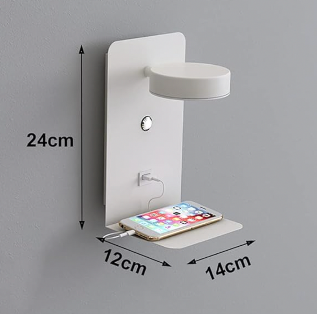 LED væglampe multifunktionel dæmpbar med USB-lader til soveværelse