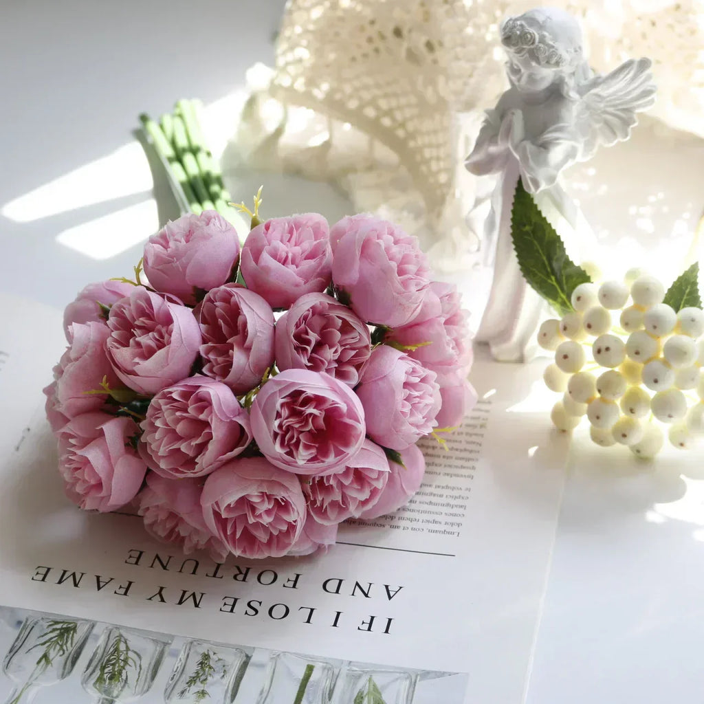 Lyra Silke Pæon Bouquet Med 27 Realistiske Blomster I Romantiske Nuancer | Petprovac