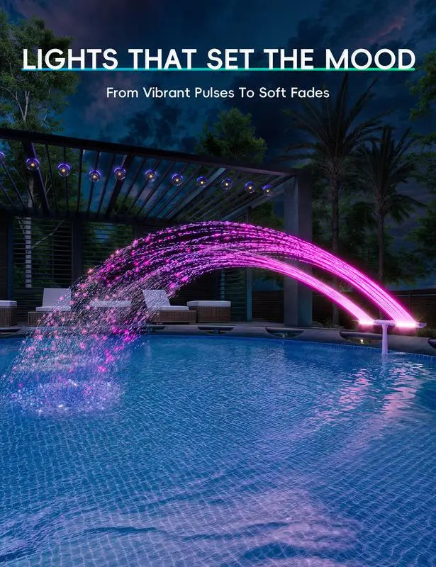 Sol-Poolfontæne med LED & Dobbelt Sprøjtebue – For natlig poolmagi