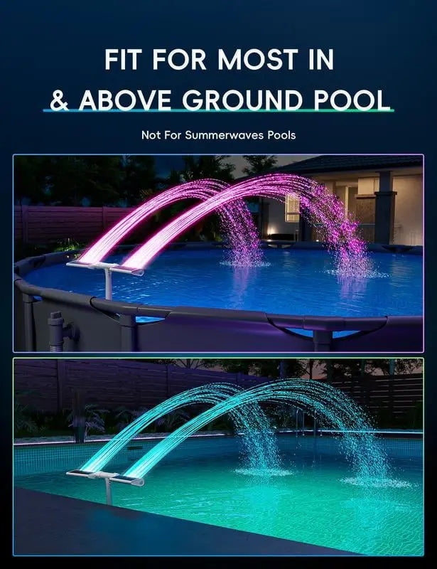 Sol-Poolfontæne med LED & Dobbelt Sprøjtebue – For natlig poolmagi