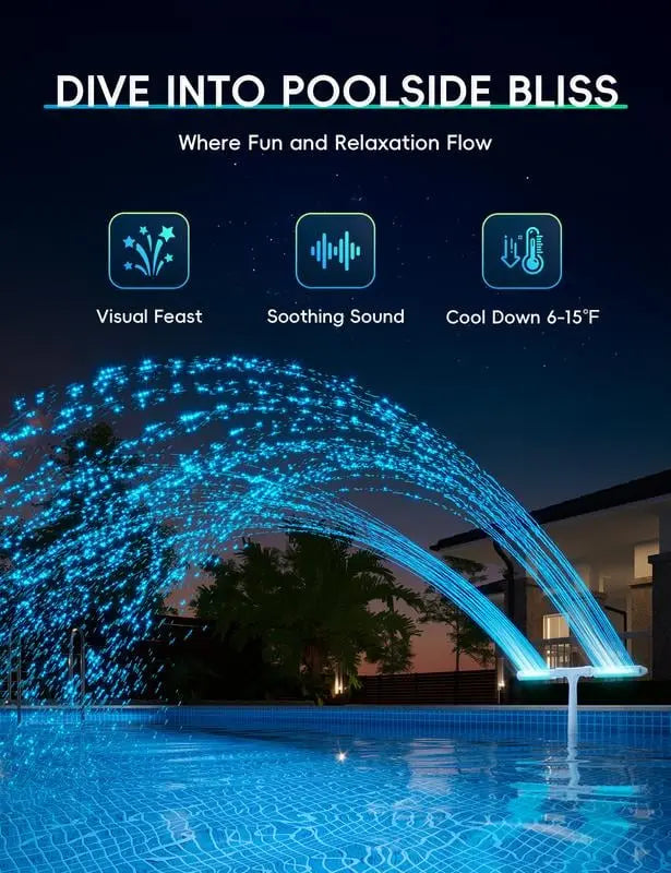 Sol-Poolfontæne med LED & Dobbelt Sprøjtebue – For natlig poolmagi