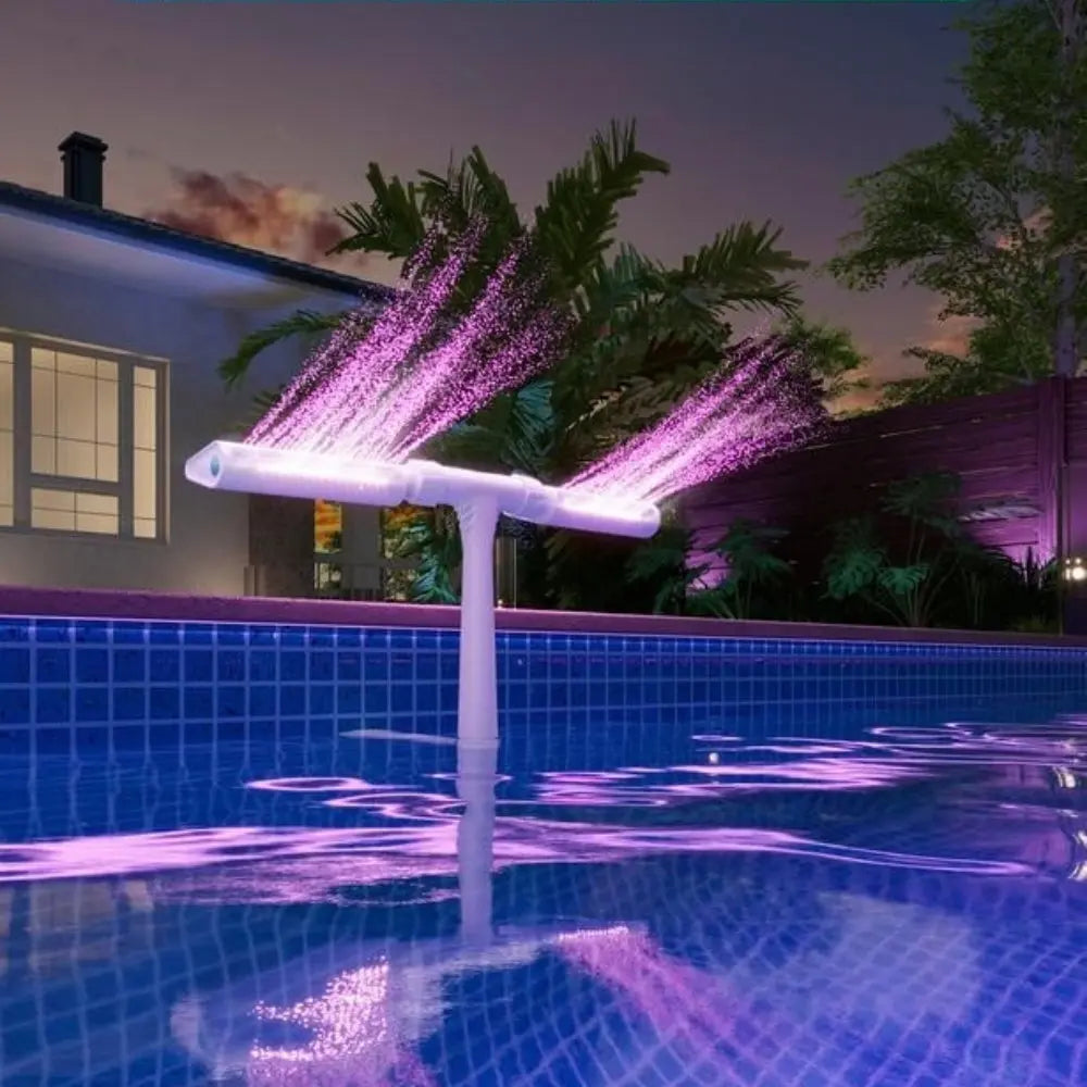 Sol-Poolfontæne med LED & Dobbelt Sprøjtebue – For natlig poolmagi
