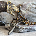 AstraVea Herre Rosary Halskæde Med Tigerøje Perler Og Lapis Lazuli