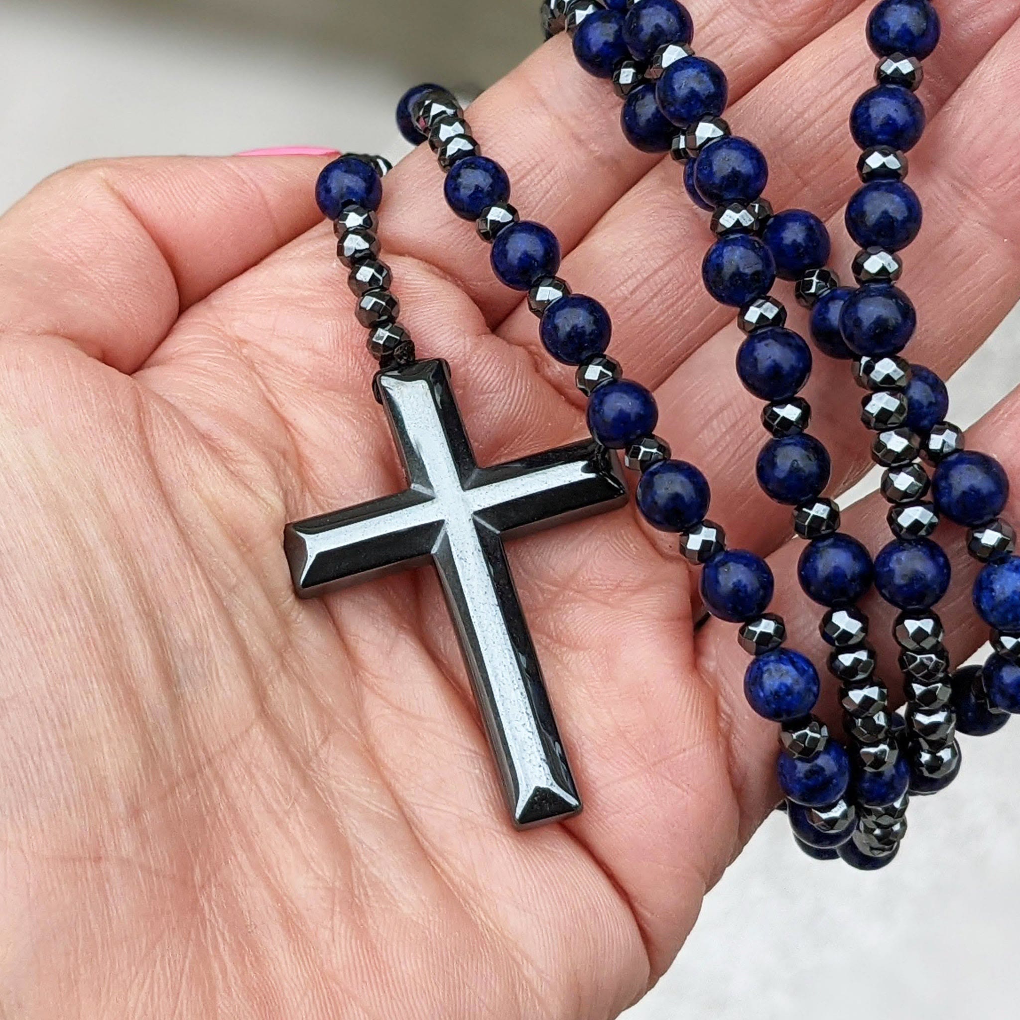 AstraVea Herre Rosary Halskæde Med Tigerøje Perler Og Lapis Lazuli