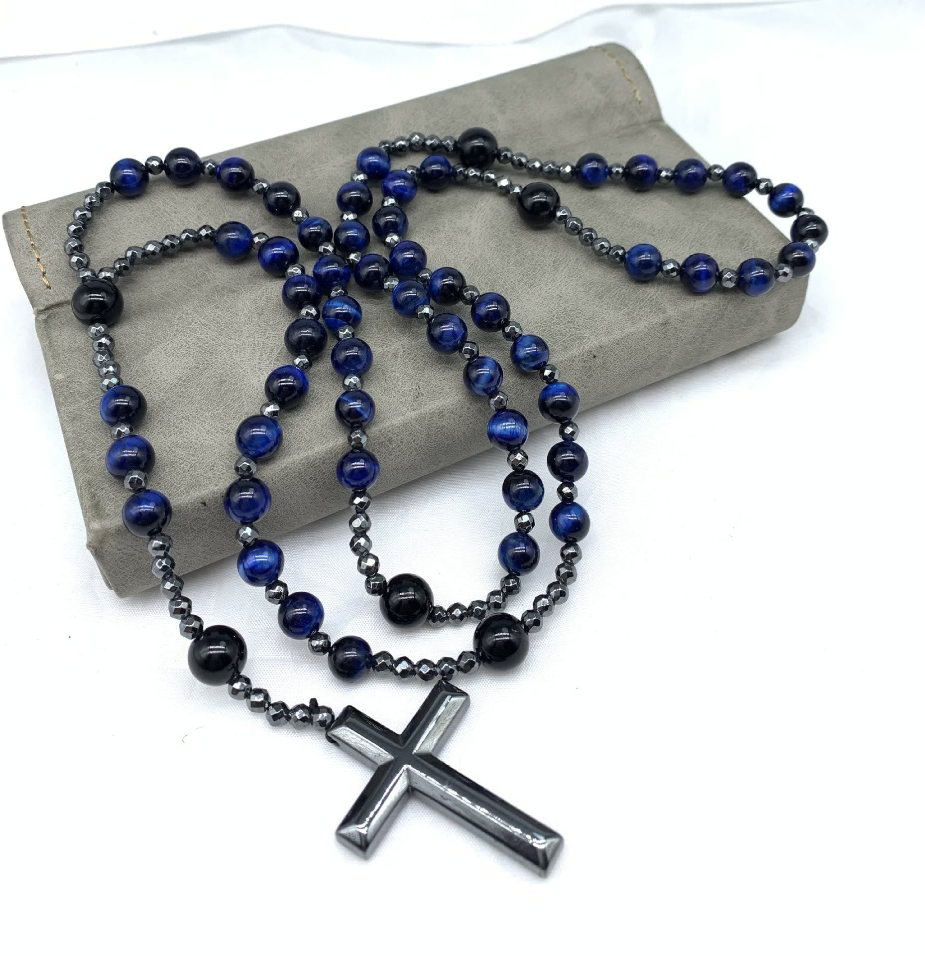 AstraVea Herre Rosary Halskæde Med Tigerøje Perler Og Lapis Lazuli
