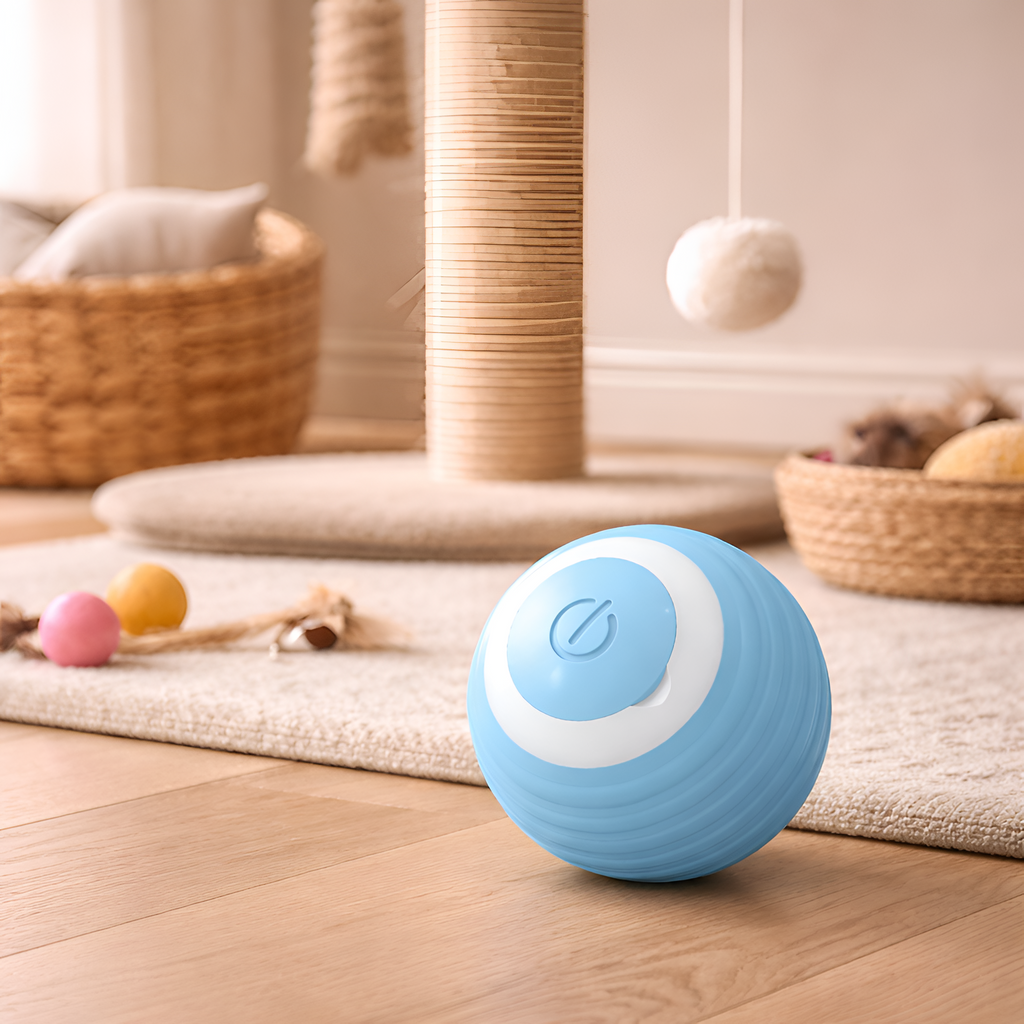 Aksel - Interaktiv Kattelegetøjsbold med 360° Rotation og USB Opladning