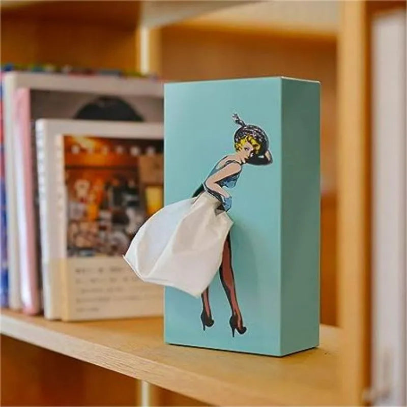 Kevara Mindeske Tissueskasse med Vintage Pin-Up Kjole Designs i Træfinish