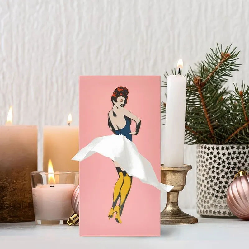 Kevara Mindeske Tissueskasse med Vintage Pin-Up Kjole Designs i Træfinish